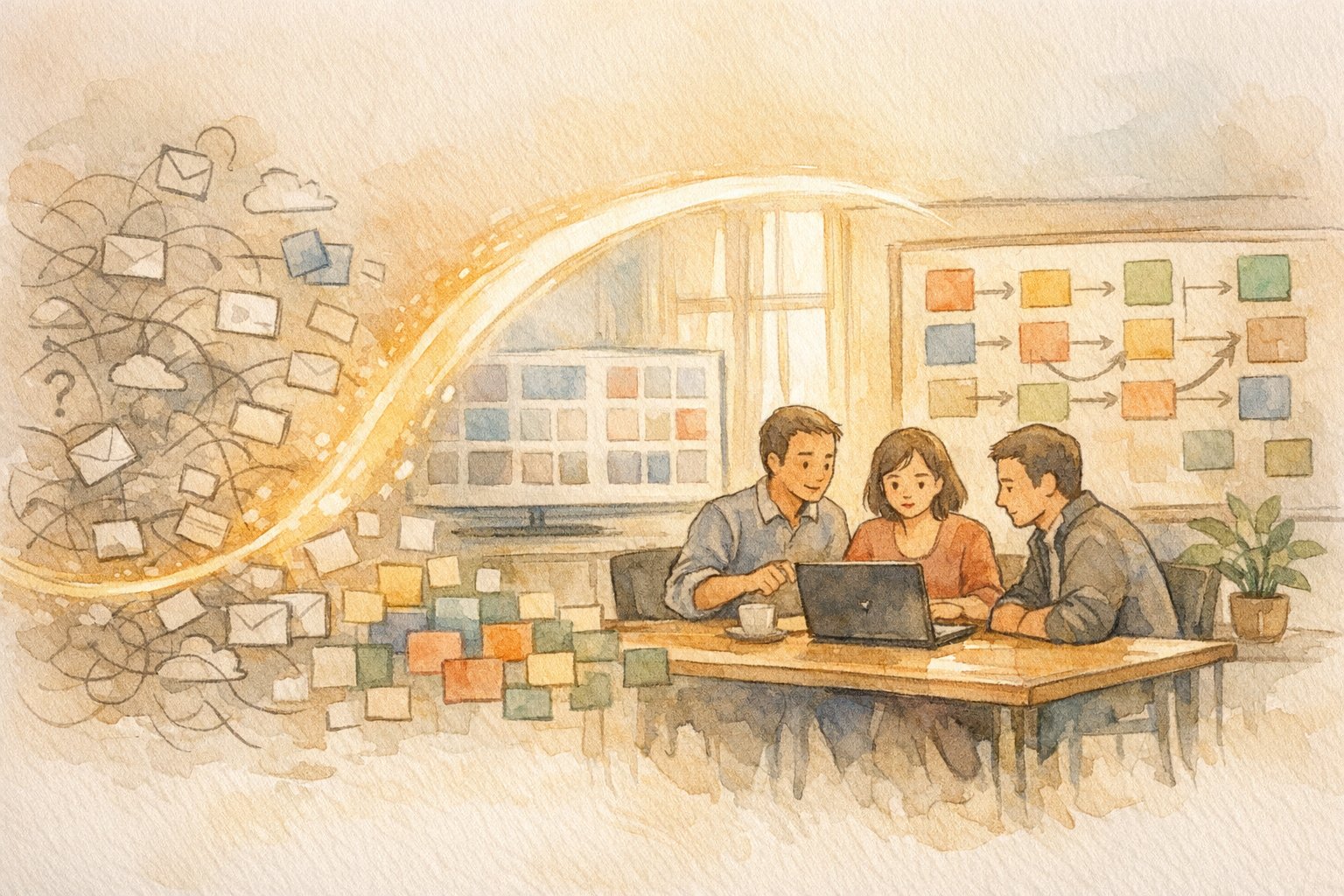 WordPress メディアライブラリ 読み込まない状況から整理された協働ワークスペースへ移行する様子