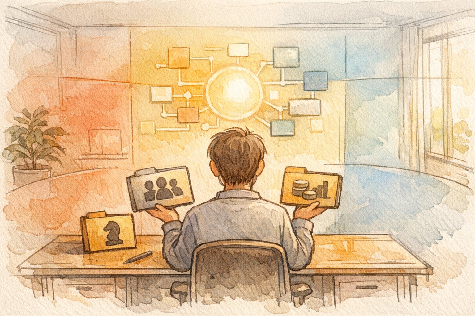生成AI セキュリティ リスクを意識しつつ、顧客情報と財務データと戦略を慎重に選別するビジネスパーソン