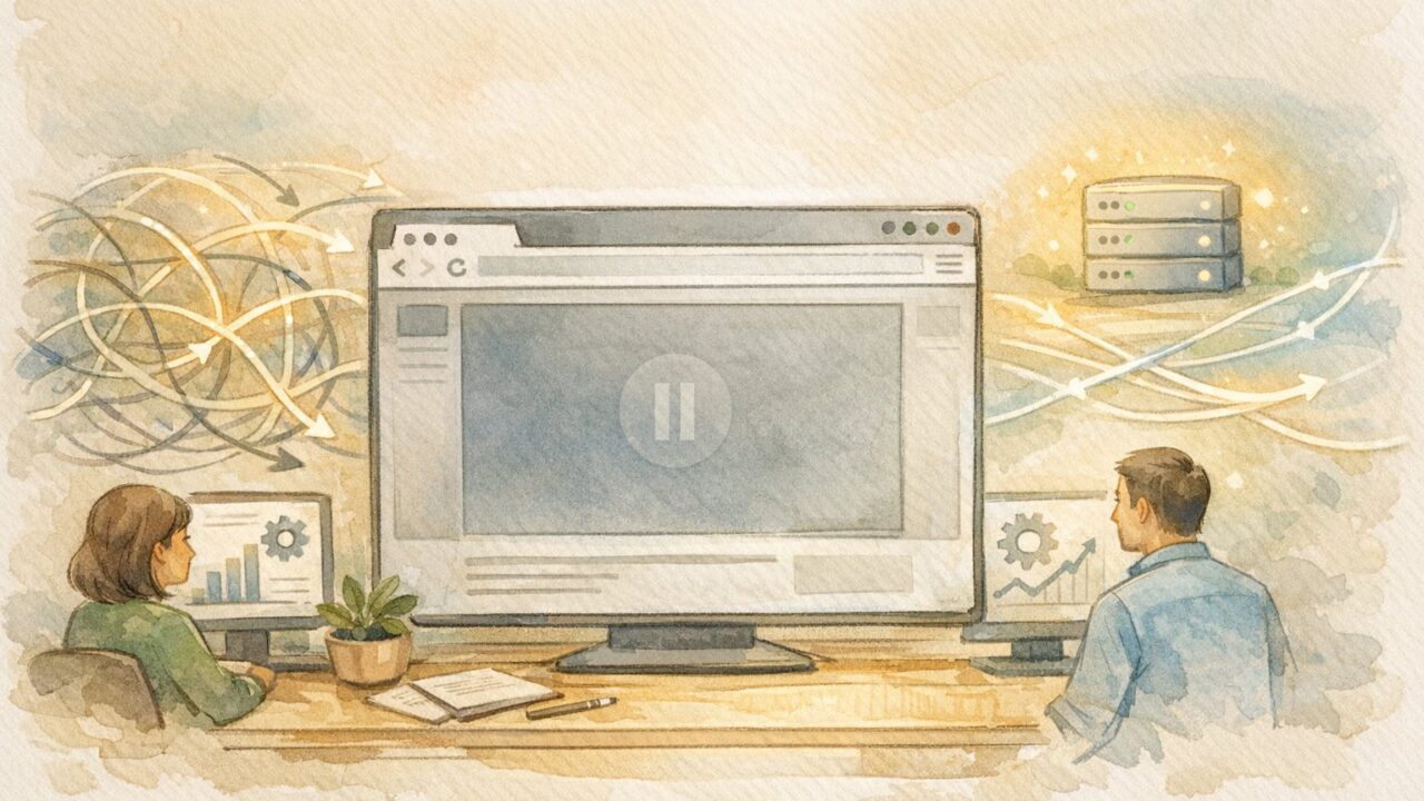 503 Service Unavailable WordPress 対策で、一時的な負荷分散と静かな復旧プロセスを示すイラスト