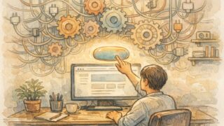WordPress プラグイン 更新 失敗の不安とリスクを示す、静かな作業デスクと更新ボタン