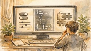 WordPress フォント 変更 方法の基本選択肢を比較検討する作業机のイラスト