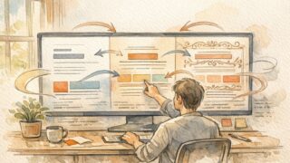 WordPress 見出し デザイン CSSでシンプルと装飾のバランスを調整する作業風景