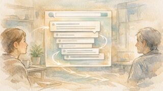 FAQ 構造化データが検索結果でユーザーとサイト運営者の視点をつなぐ様子の抽象イラスト