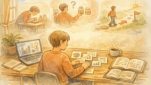 E-E-A-T 対策 具体例として個人の経験を整理し可視化する机上作業のイラスト