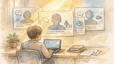 運営者情報 書き方をイメージした、信頼性や透明性を象徴する優しいイラスト