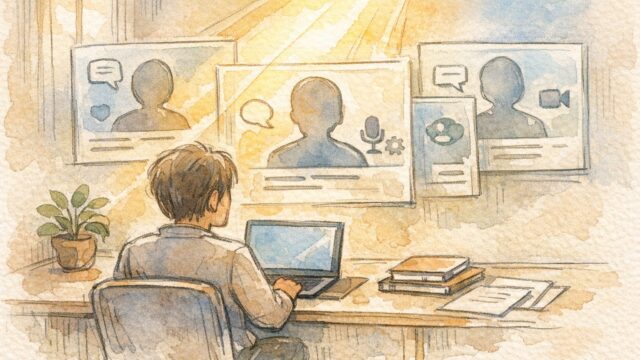 運営者情報 書き方をイメージした、信頼性や透明性を象徴する優しいイラスト