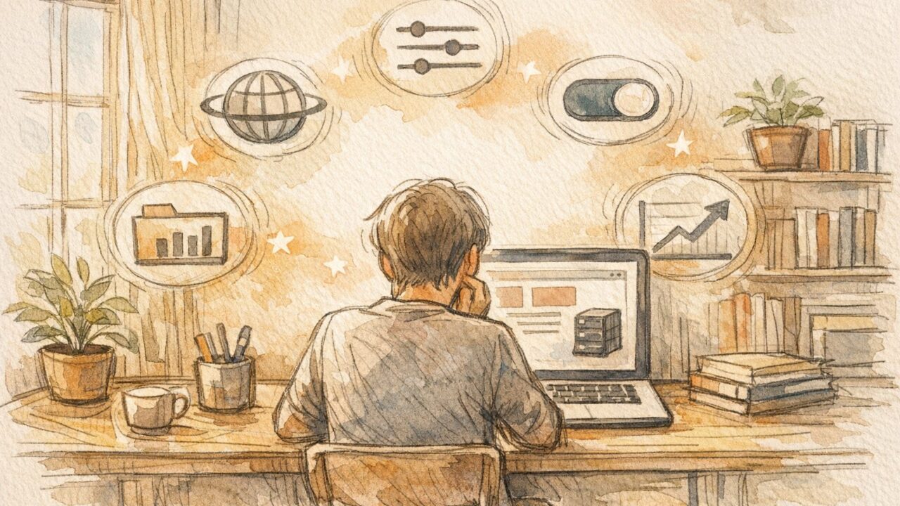 落ち着いた自宅ワークスペースでエックスサーバー WordPress 始め方を考える様子