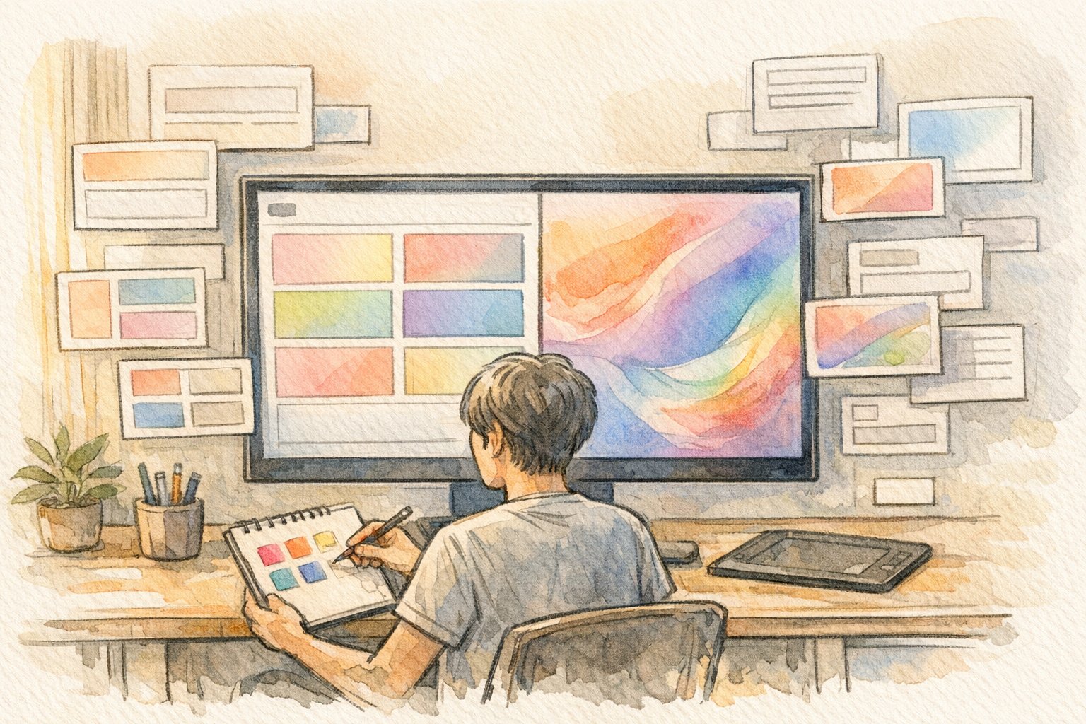 WordPress グラデーション CSSのテーマとブロックエディタ調整を考える作業風景