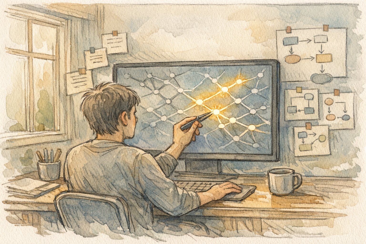落ち着いたデスク環境でリンク切れ 修正を継続的プロセスとして捉え直す様子