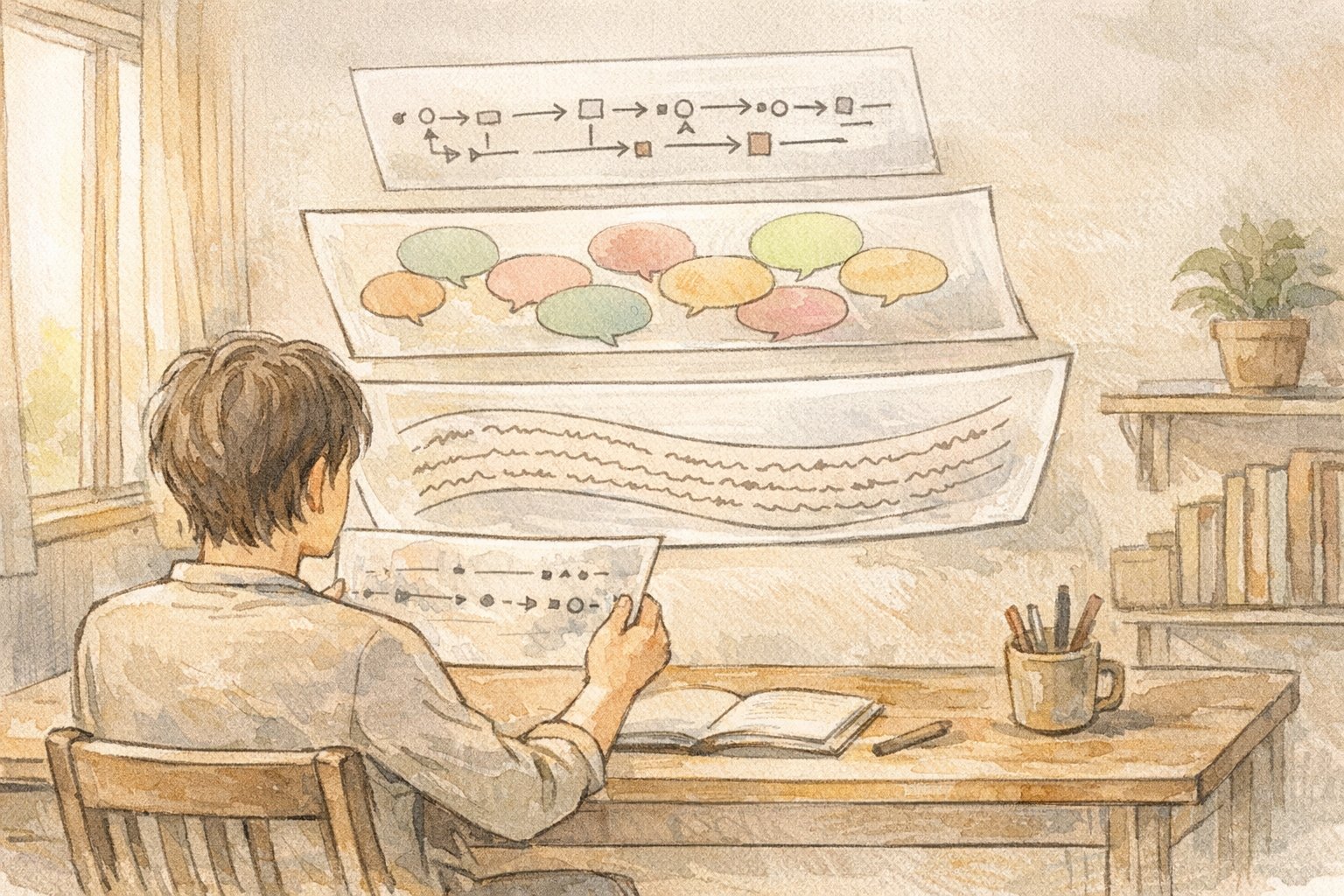 ChatGPT 日本語がおかしいと感じる要因を文法・語調・文脈の三層で整理するイラスト