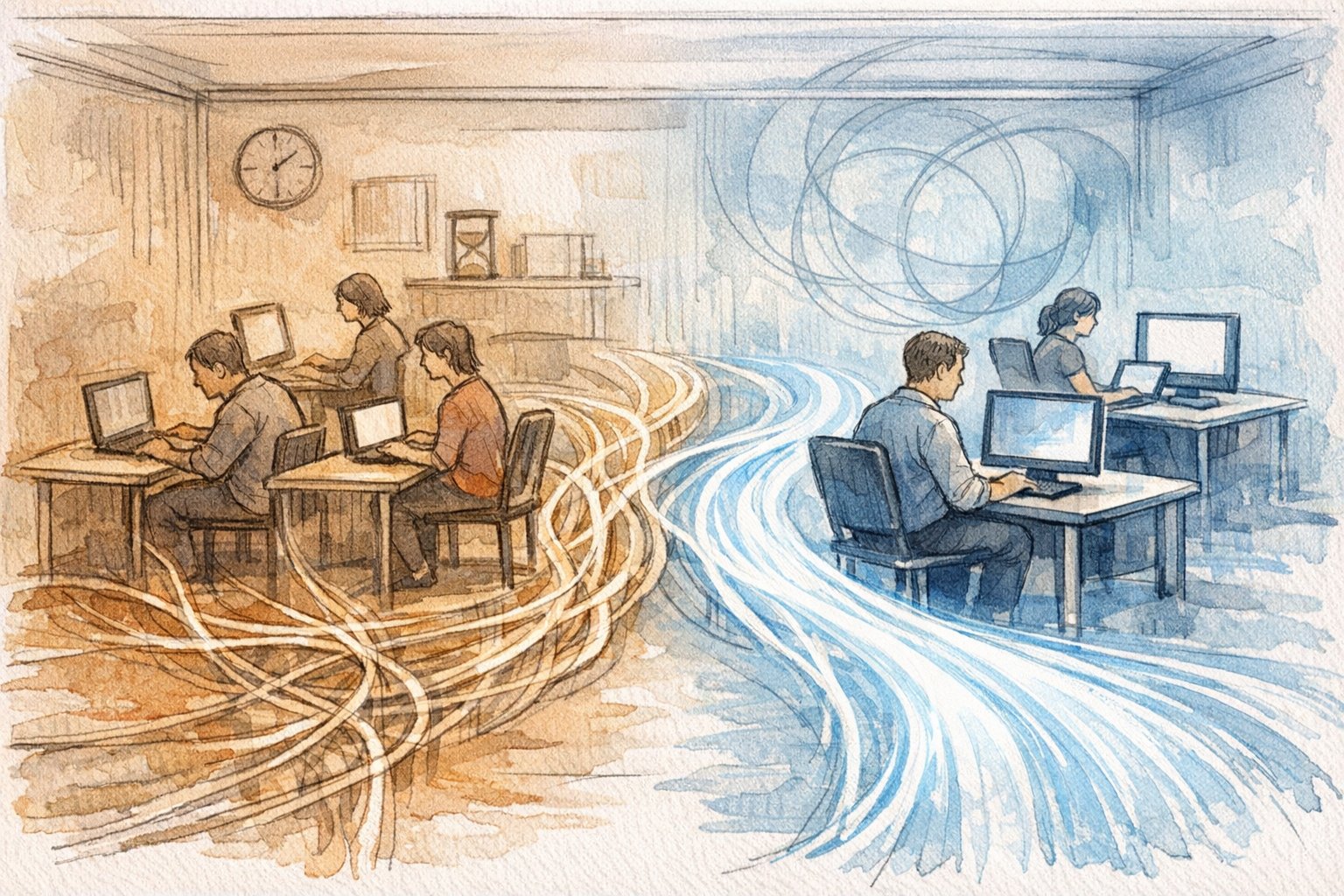 ロリポップ WordPress 遅い原因を象徴する共有回線の光の流れと速度差のイラスト
