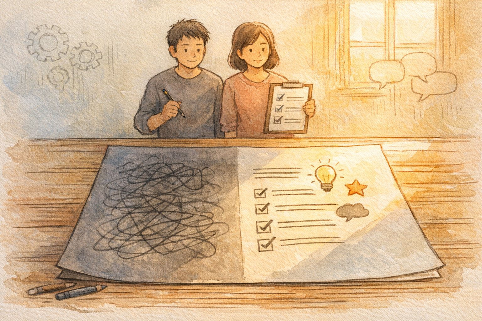 AI 検出率を 下げる 方法を考える中で、透明性とAI協働のバランスを象徴的に示すイラスト
