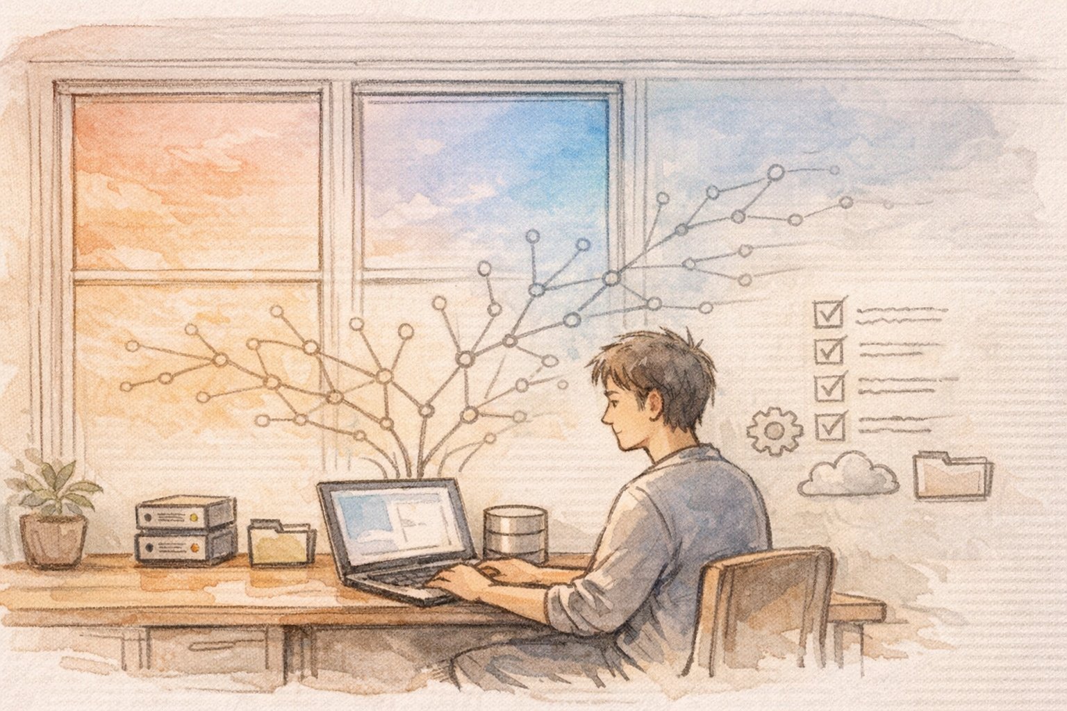 DNS反映を待ちながらWP サブドメイン 導入 手順を整理する落ち着いた作業風景
