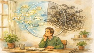 質の悪い被リンク 否認を慎重に見極める人とリンクネットワークのイラスト