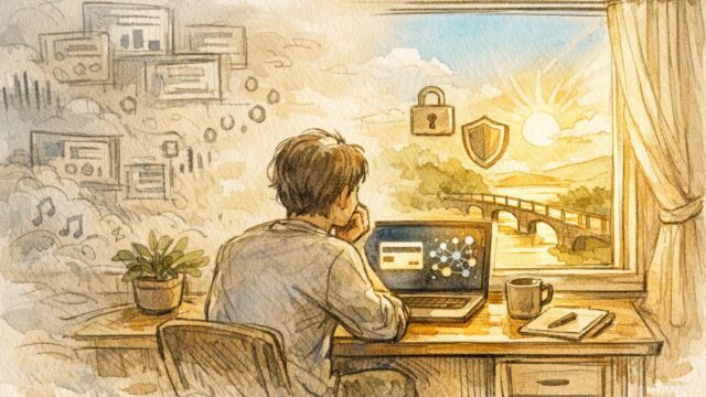 AI ツール クレジットカード 登録 怖い気持ちを整理し安心感と安全性をイメージした挿絵