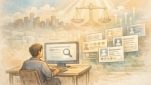 Wikipedia 掲載 価値を静かなデスク作業と検索結果の変化で象徴的に示すイラスト
