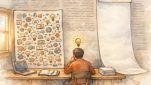 AI 記事作成 文字数が足りない課題を整理するデスク、量より内容の深さを対比描写