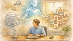 営業職 AI プロンプト 例を考える営業担当者とAIの共同発想イメージ