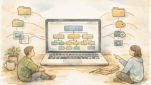 ノートPC画面に階層構造のサイトが表示され、WP カテゴリー 階層化 メリットを視覚的に表現
