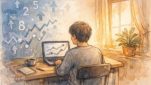 検索順位 毎日チェックに疲弊せず向き合う、数字監視と心のバランスを表すイラスト
