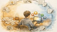 ブロガー AI ツール 必須5選を活用し執筆プロセスを進めるデスク周りの様子