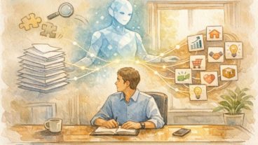 営業職 AI プロンプト 例を考える営業担当者とAIの共同発想イメージ