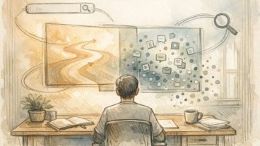 サーチコンソール クエリ 分析で、検索意図と実際の検索行動を対比する象徴的イラスト