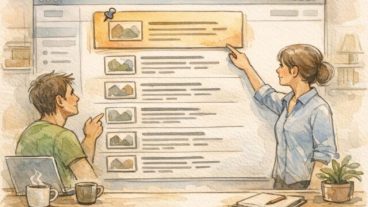 WordPress 記事のピン留め（先頭固定）でトップ固定された投稿と通常記事一覧を示すイラスト