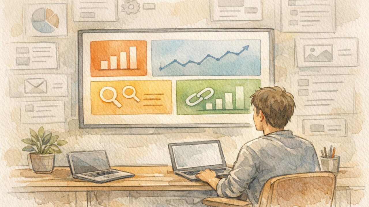 SEMrush 使い方を整理しながら、最初に触るべき機能を厳選して分析する作業風景