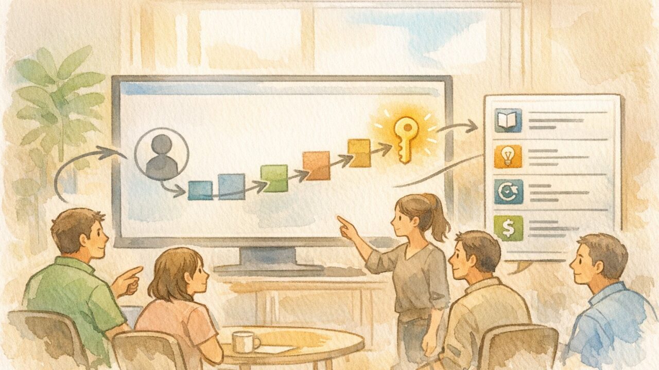 OpenAI API 取得方法の全体像、アカウント登録からキー発行までの流れを示すイラスト