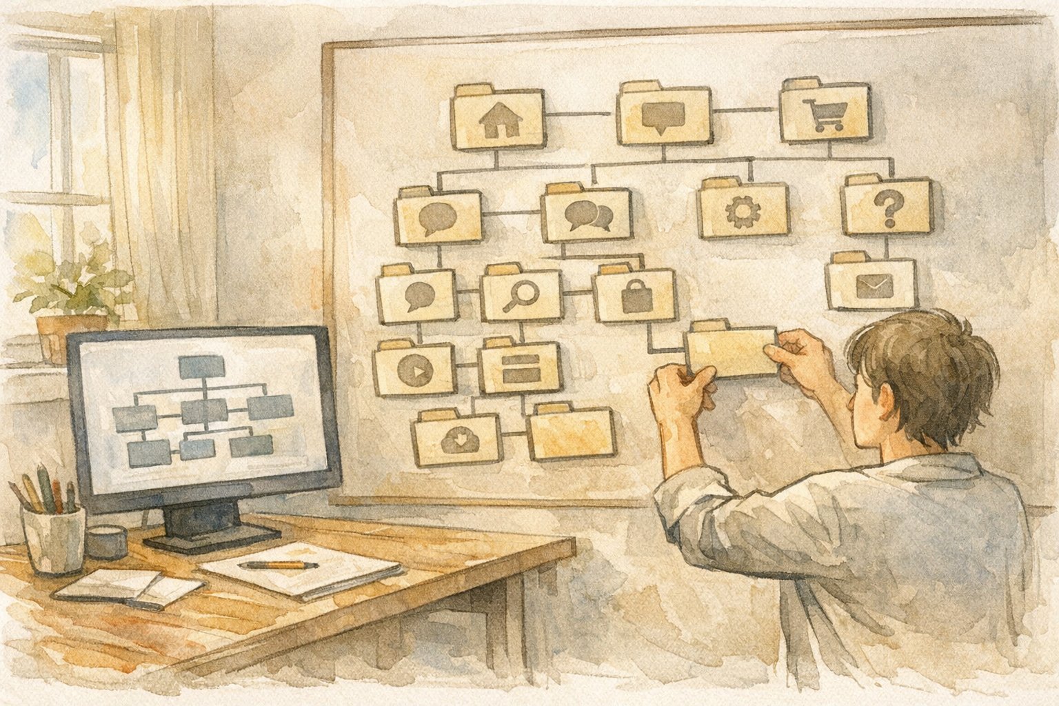 WordPress サブディレクトリ インストール設計を俯瞰し、サイト構造と導線を整理する作業シーン