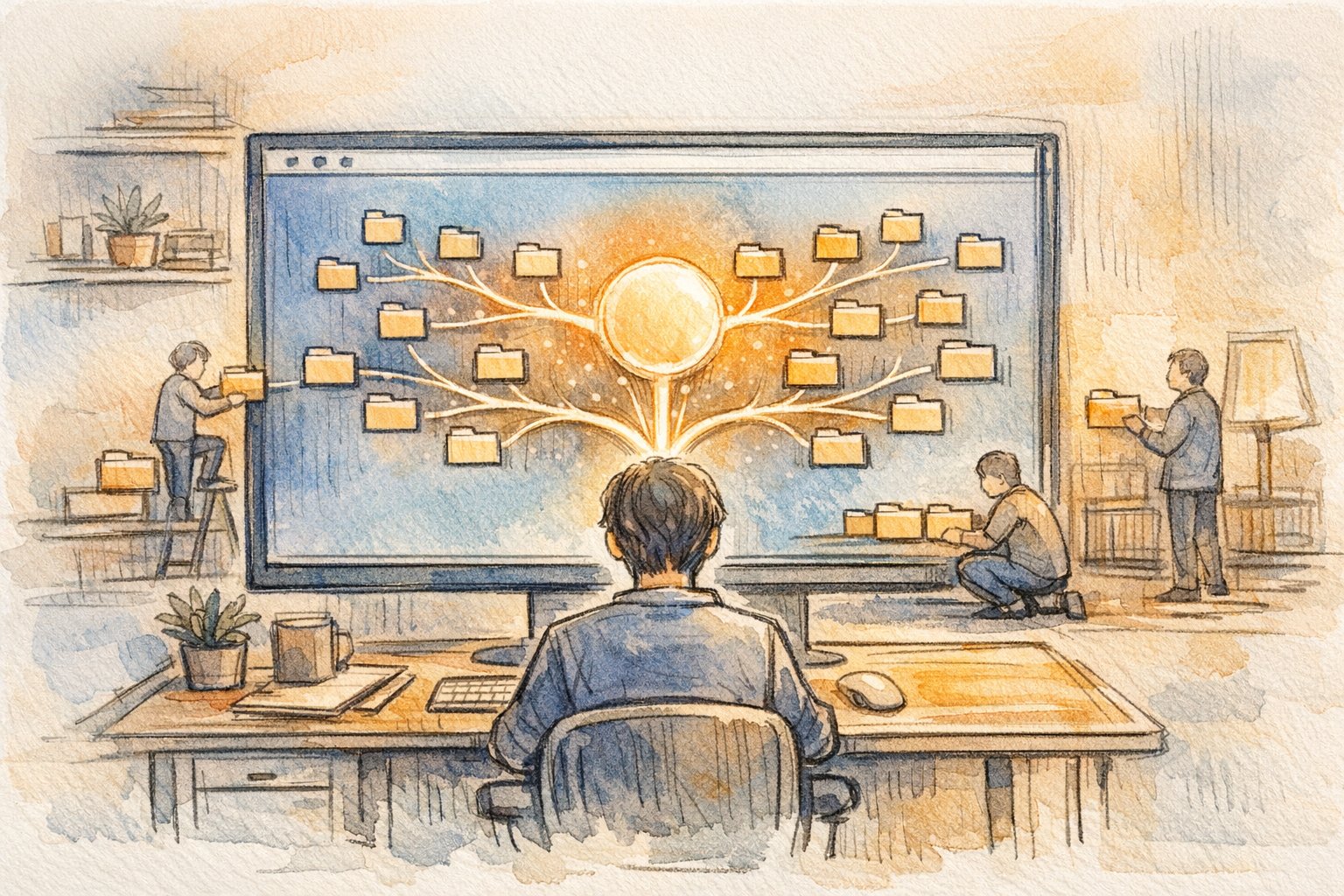 WordPress サブディレクトリ インストールで散在したページ構造を整理し、評価分散を防ぐ静かなデスクワーク風景