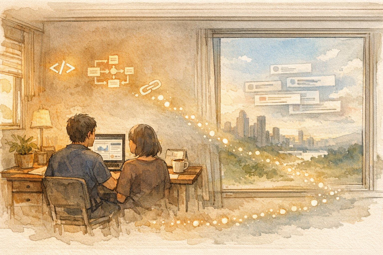 WP ローカル環境 構築 LocalでのSEO検証と、本番検索結果との距離感を対比したワークスペースイラスト