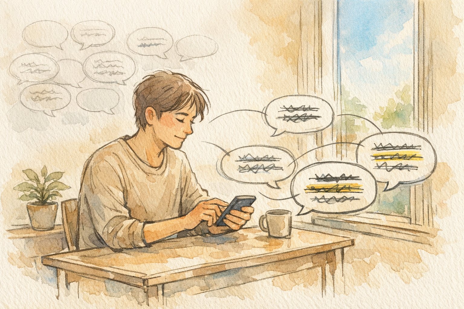 スマホで長いプロンプトを打つコツを意識しつつ、誤入力を整理しながら落ち着いて入力する様子