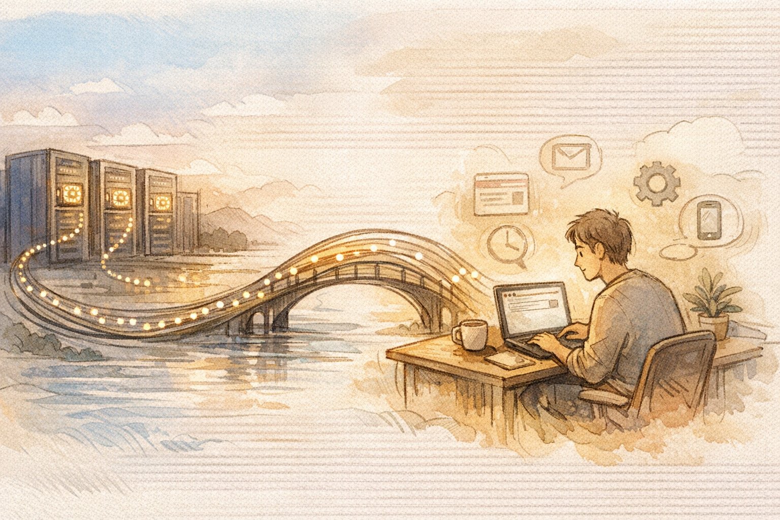 AI ツール 読み込みが遅い 原因をサーバー側とクライアント側で対比したイラスト