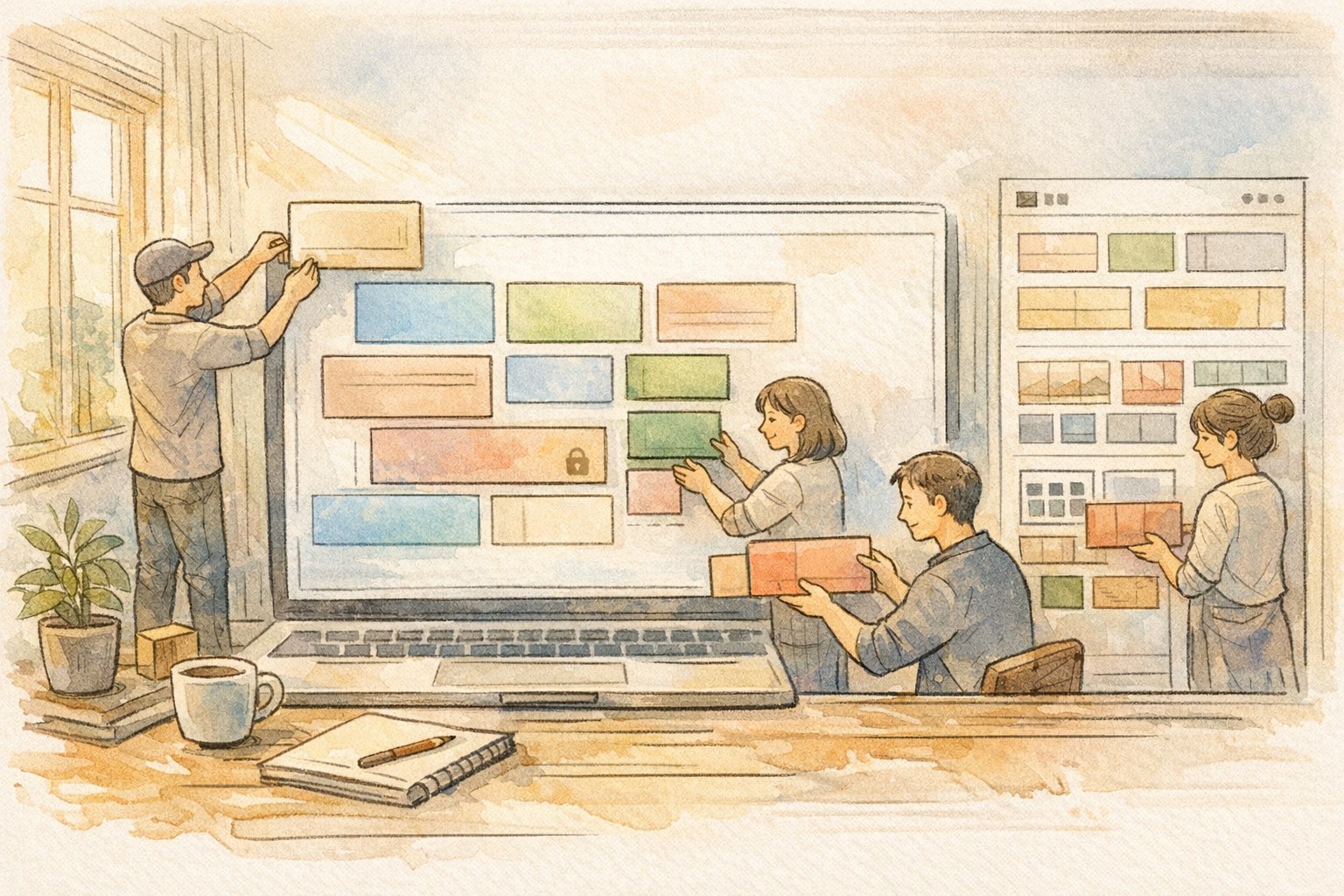 WordPress 6.x 最新機能 まとめ, ブロック編集画面で複数人が静かに配置調整する様子