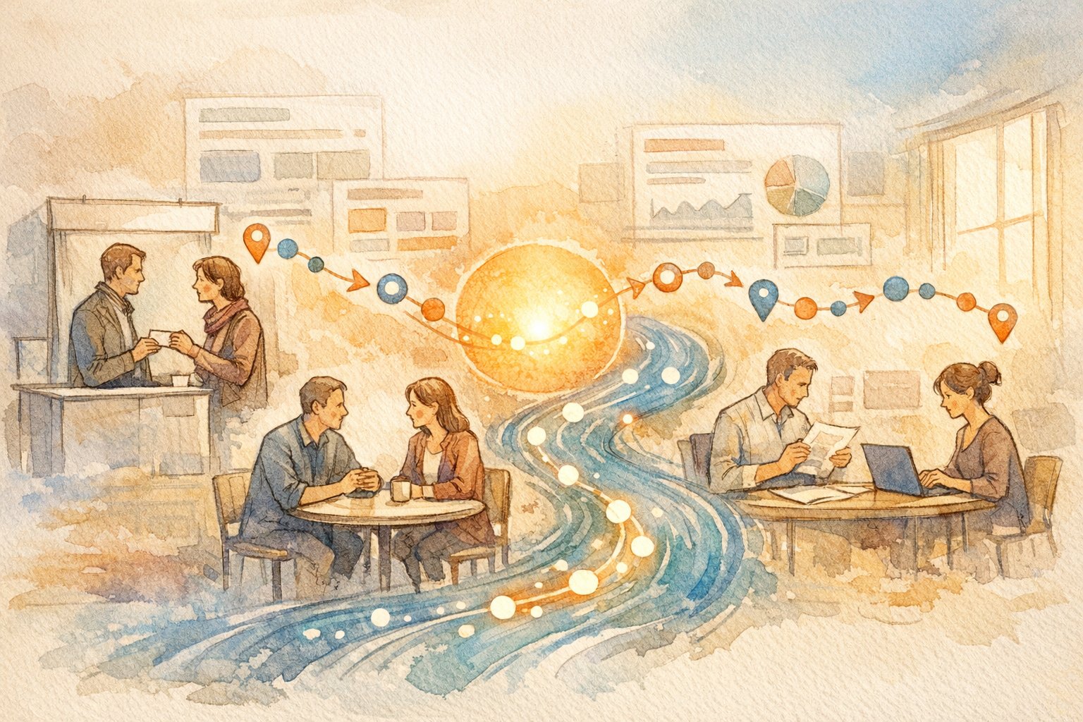 オフライン施策の流れを可視化しCRMと連携するイベント設定 方法の概念イラスト