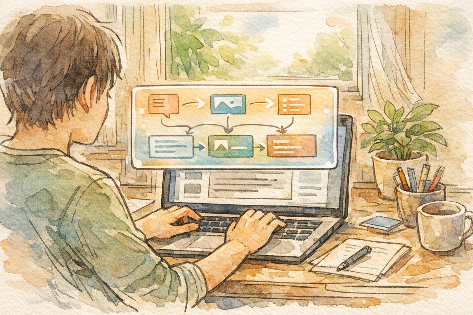 WP コマンドパレット 使い方を反映した執筆画面、ブロック編集を効率化する様子