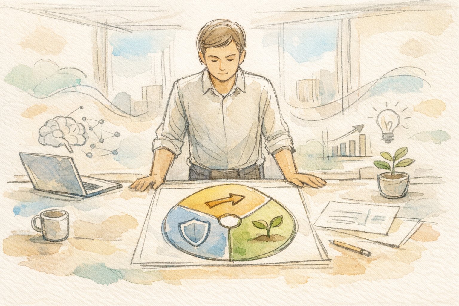 経営者 生成AI 導入の判断基準を三つの選択肢で整理するイラスト