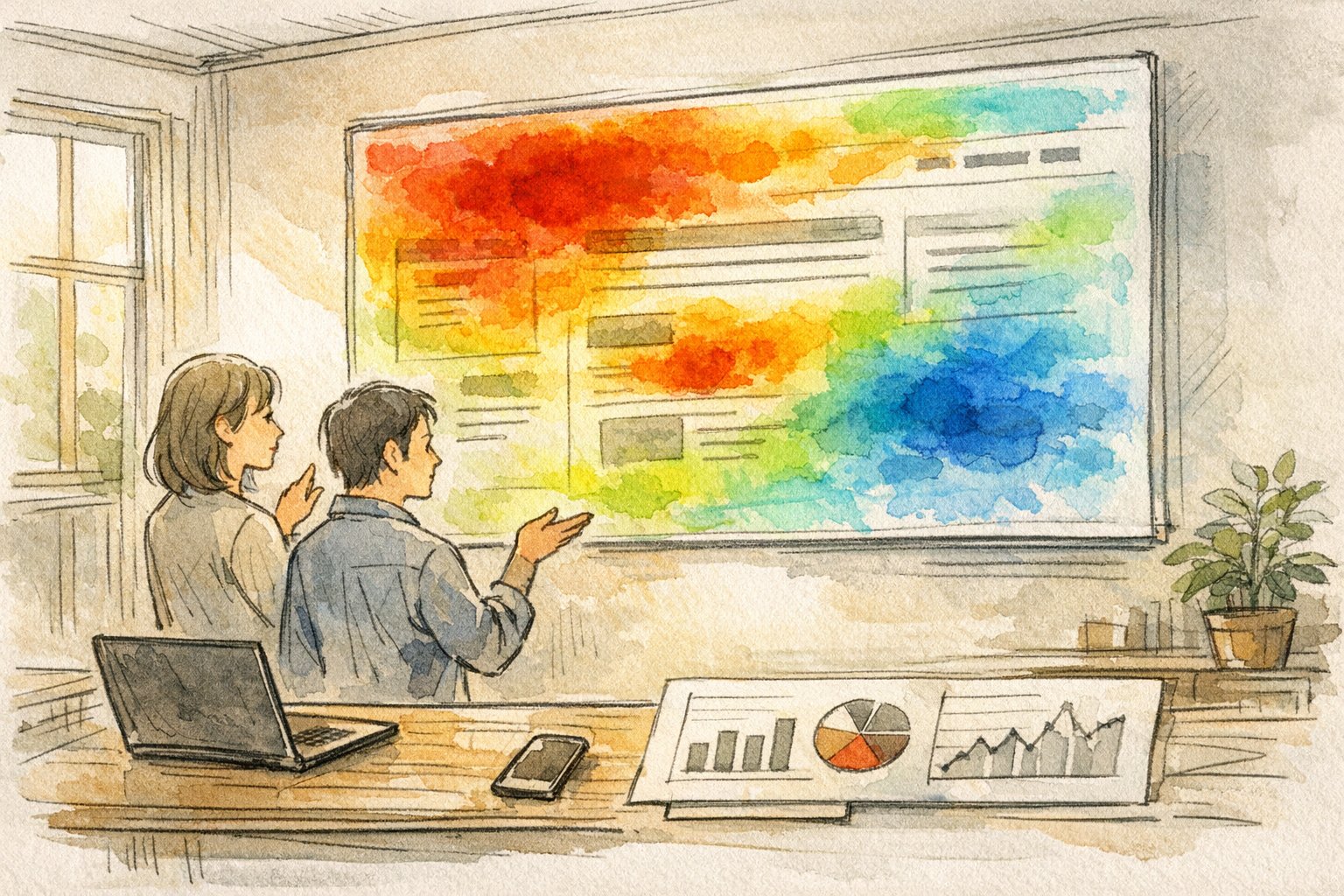 ヒートマップ ツール 活用で陥りがちな分析の落とし穴を対話的に検討する様子