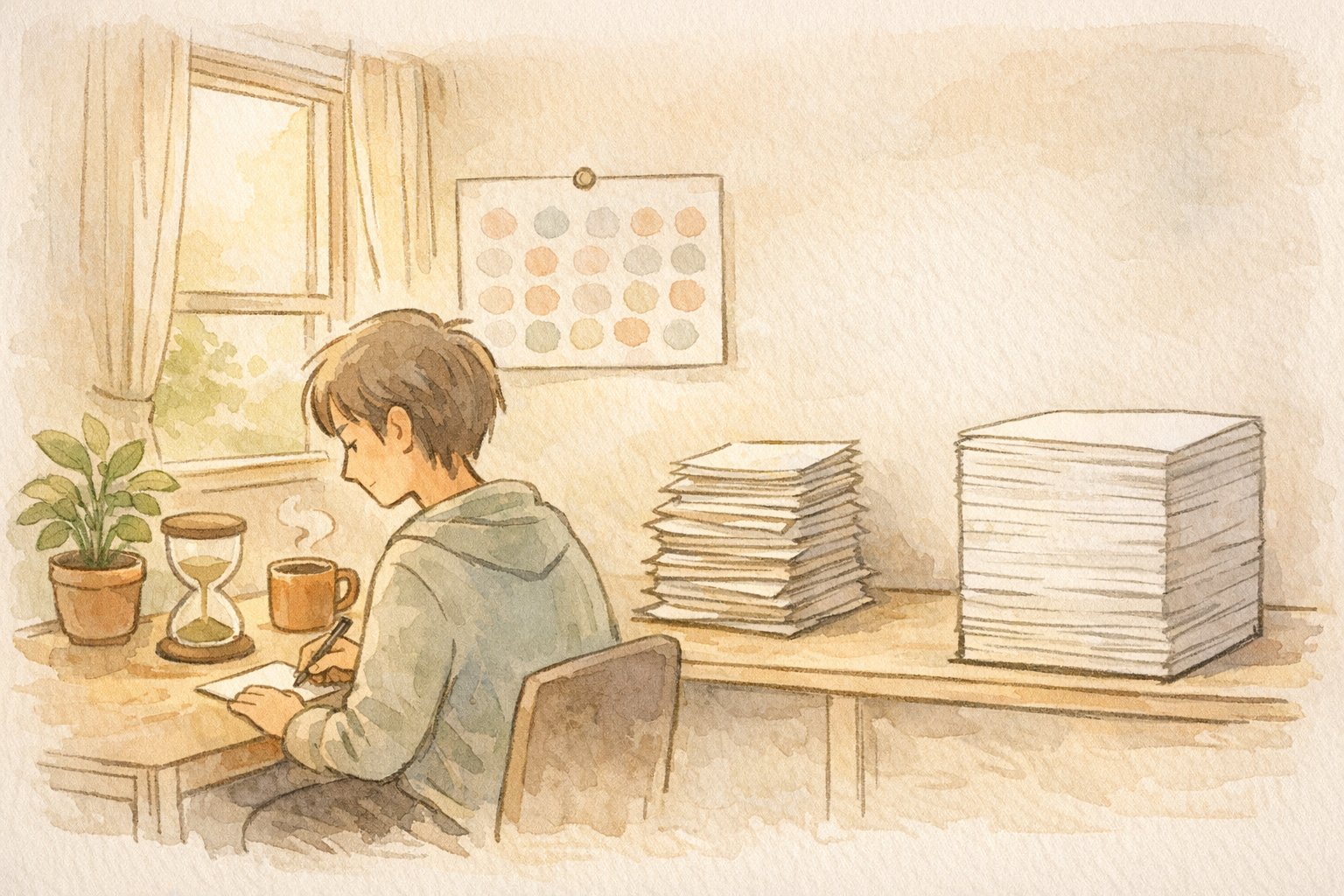 記事 書く時間 ないときも、少しずつ書き進める習慣で量より頻度を高めるイメージ
