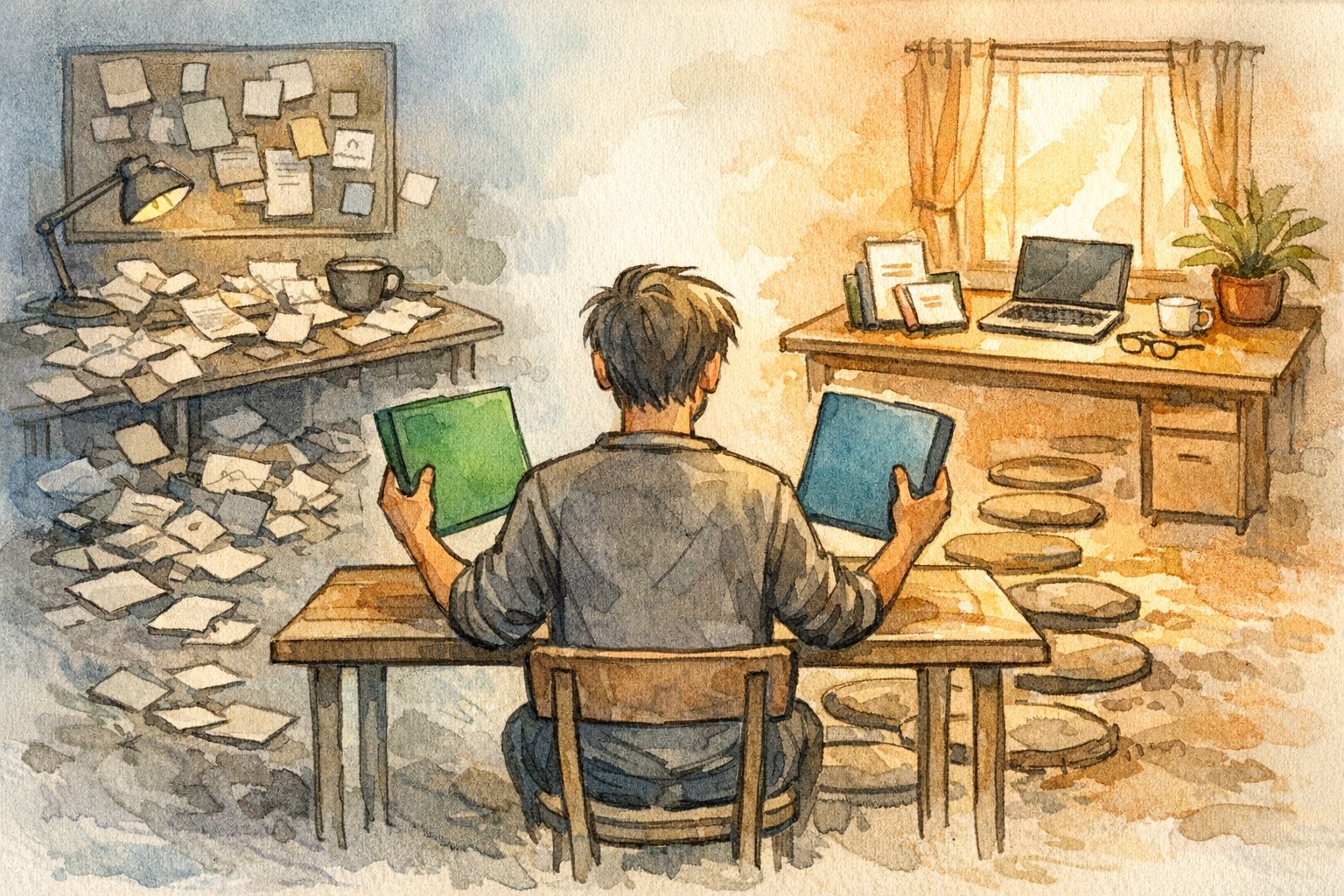 Webライターが稼げない状況から抜け出すための案件選びとポジション取りを象徴的に描いたイラスト