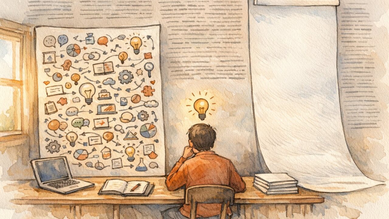 AI 記事作成 文字数が足りない課題を整理するデスク、量より内容の深さを対比描写