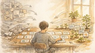 コアアップデート 対策を短期施策から長期改善へシフトし、全体最適を図る様子を描いたイラスト