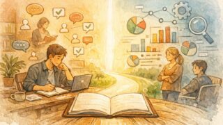 ヘルプフルコンテンツ アップデートで人への価値と検索アルゴリズムの調和を象徴するイラスト