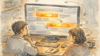 熟読エリア 分析の概念を象徴的に示す、発光するページ部分を観察する人物