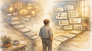 AI ツール 導入 失敗談を象徴し曖昧な期待と明確な前提の分かれ道に立つビジネスパーソン