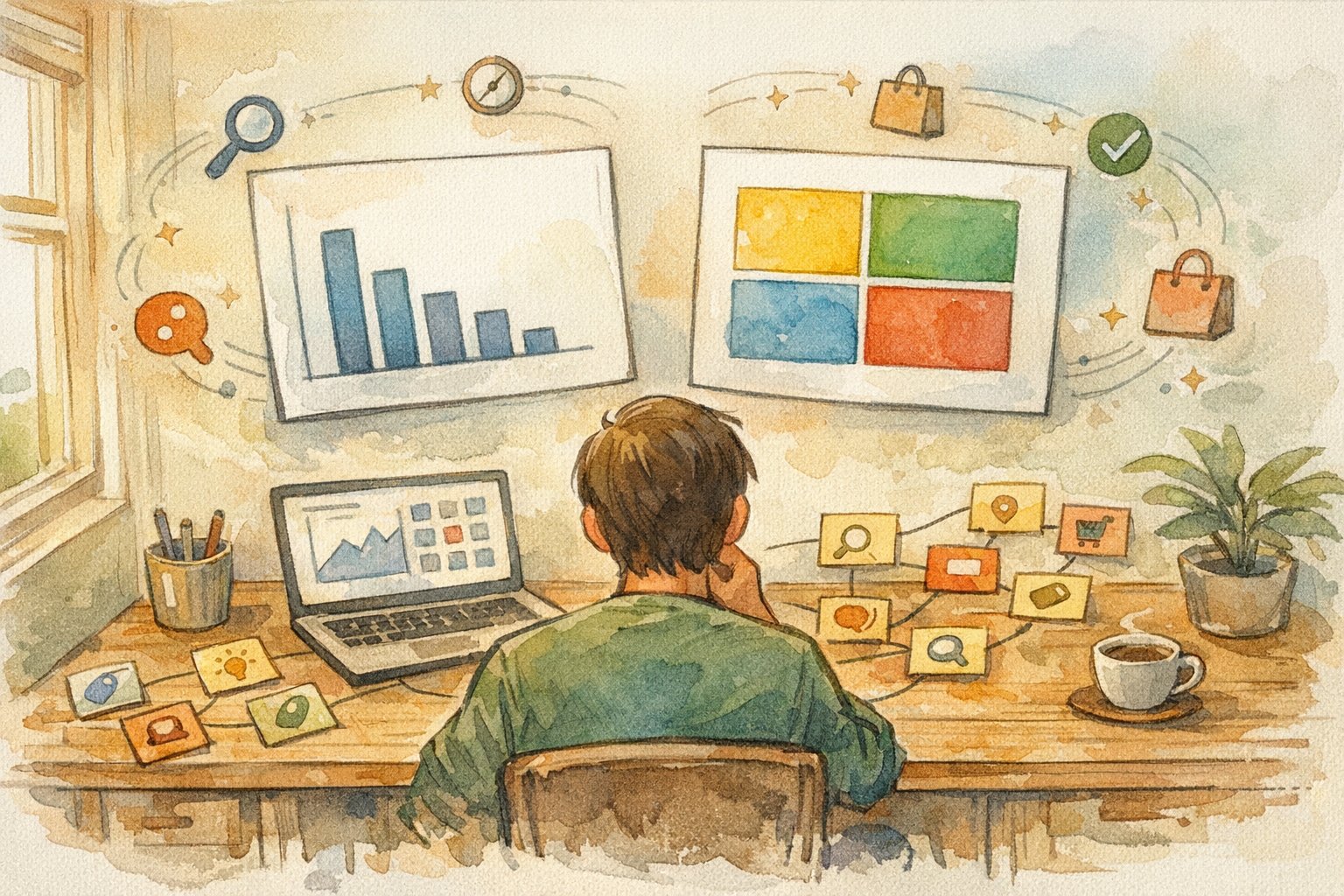 SEMrush 使い方を考えながら、検索ボリュームと検索意図を比較分析する様子