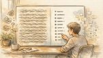 箇条書き 多用 読みやすさを示すオフィス机上のメモ、段落とリストを対比した手描きイラスト