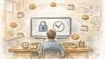 WordPress ログイン有効期限 延ばすための仕様とセキュリティバランスを整理する作業机のイラスト